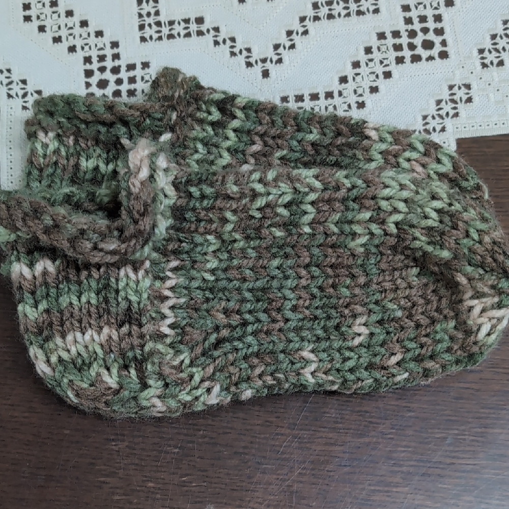 Hand-Knit Green and Brown Slippers